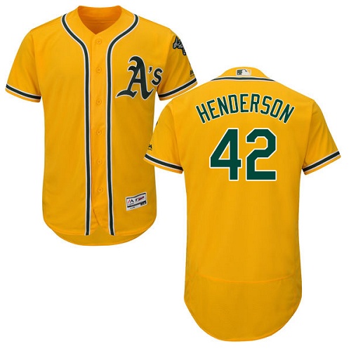 Athletics #42 Dave Henderson Gold Flexbase Authentic Collection Stitched MLB Jersey